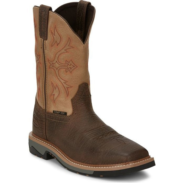 Justin Men s Bolt 11 Comp Toe WP Western Work Boot Brown SE4103