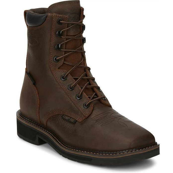 Justin Men s Driller 8 CT Waterproof Western Work Boot Brown SE462