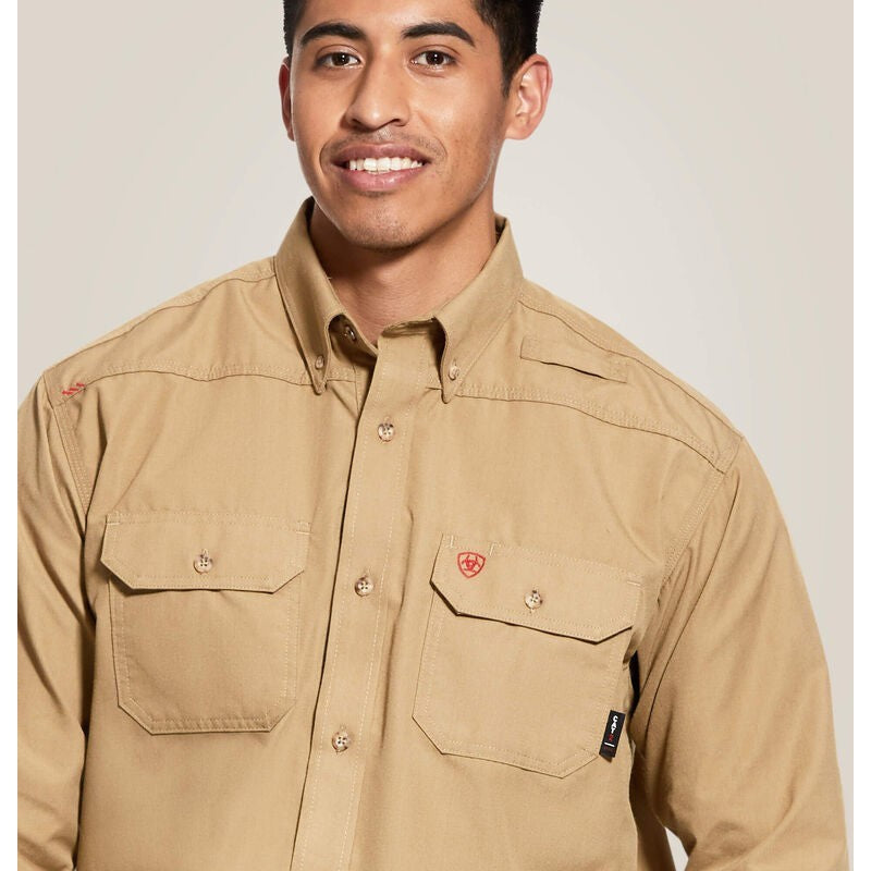 Ariat Men's Featherlight Flame Resistant Work Shirt - Khaki - 10031015 - Overlook Boots