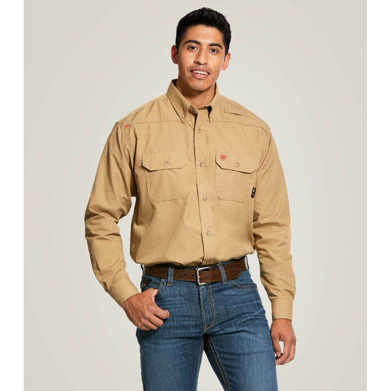 Ariat Men's Featherlight Flame Resistant Work Shirt - Khaki - 10031015 Small / Khaki / Standard - Overlook Boots