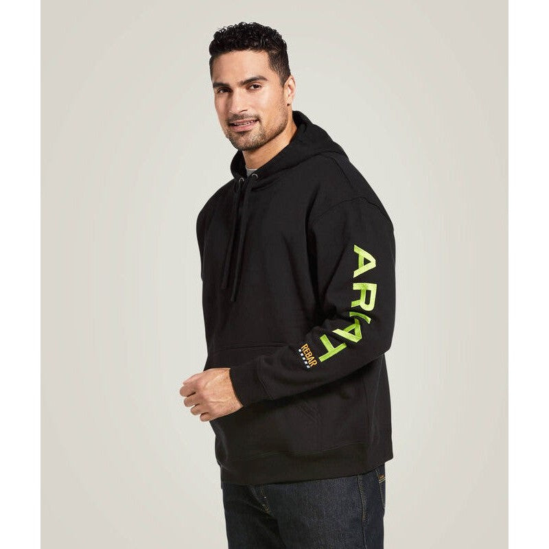 Ariat Men's Rebar Graphic Stain Resistant Hoodie- Black- 10032993 Small / Standard / Black/Lime - Overlook Boots