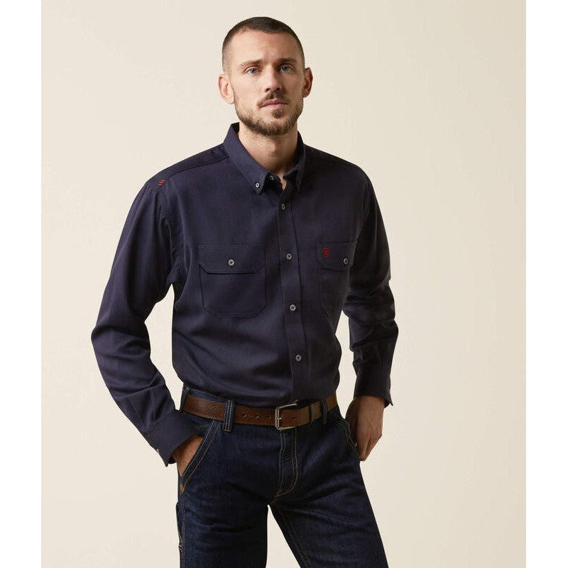 Ariat Men's Air Inherent Flame Resist Work Shirt Navy - 10040899 Small / Navy Heather / Standard - Overlook Boots