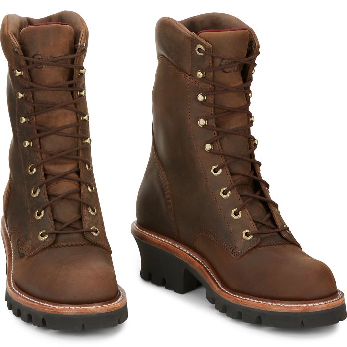 Chippewa Men's Super Dna 9" Plain Toe WP Lace Up Work Boot -Brown- 59406  - Overlook Boots