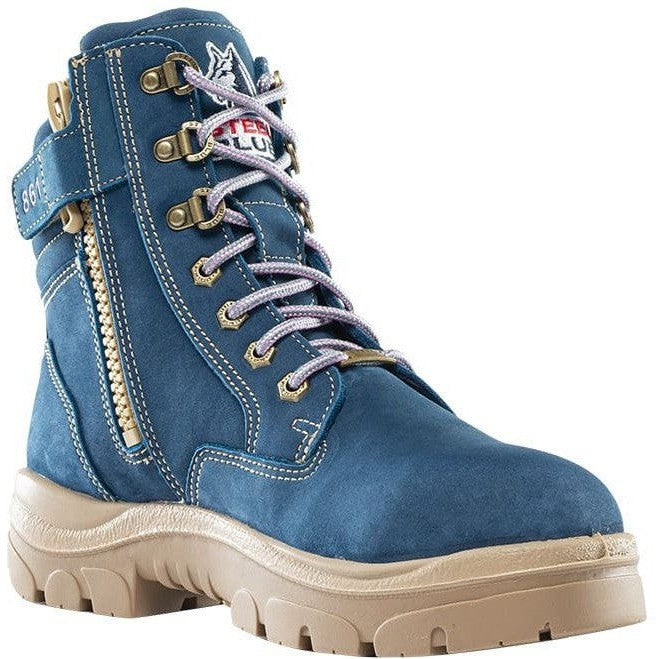 Steel Blue Women's Cross 6" Steel Toe WP Side Zip Work Boot -Blue- 812861 5 / Wide / Blue - Overlook Boots