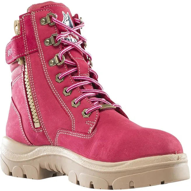 Steel Blue Women's Cross 6" Steel Toe WP Side Zip Work Boot -Pink- 812861 5 / Wide / Pink - Overlook Boots