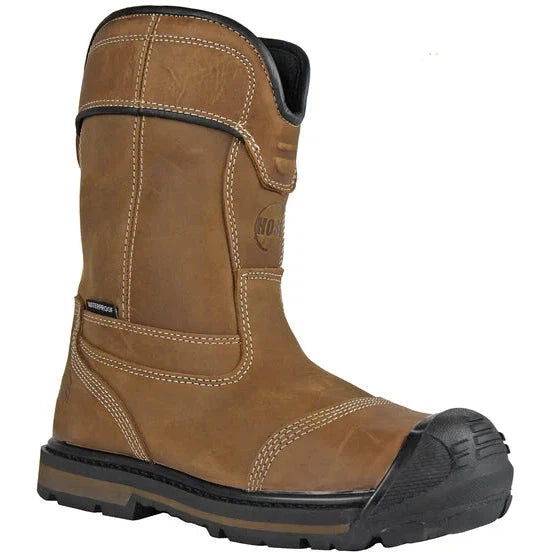 Hoss Men's Ranger Composite Toe Waterpoof Pull On Wellington Work Boot - Brown 90260 8 / Medium / Golden Brown - Overlook Boots