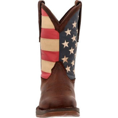 Durango Men's Rebel Patriotic 11" Soft Toe Pull On Western Classic Boot- Brown- DB5554  - Overlook Boots