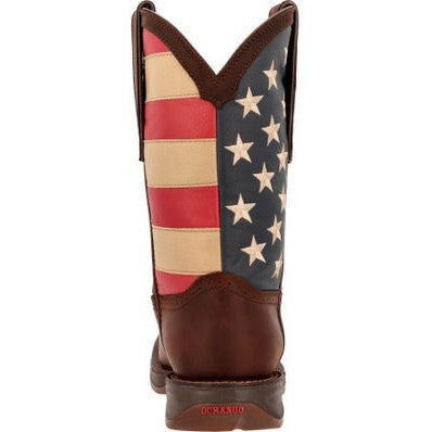 Durango Men's Rebel Patriotic 11" Soft Toe Pull On Western Classic Boot- Brown- DB5554  - Overlook Boots