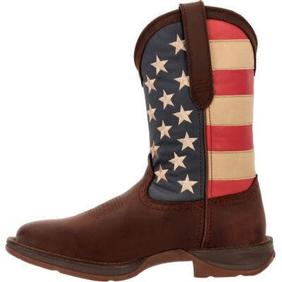 Durango Men's Rebel Patriotic 11" Soft Toe Pull On Western Classic Boot- Brown- DB5554  - Overlook Boots