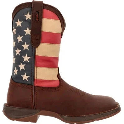 Durango Men's Rebel Patriotic 11" Soft Toe Pull On Western Classic Boot- Brown- DB5554  - Overlook Boots