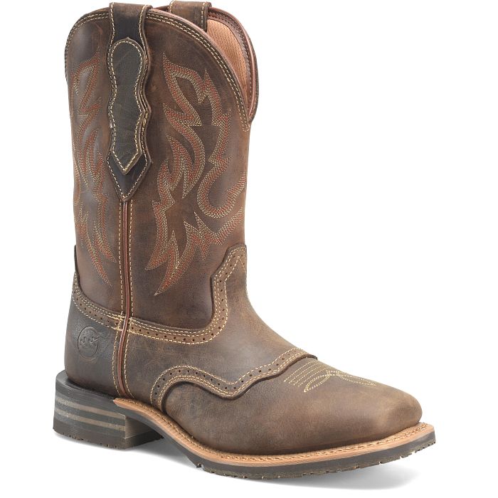 Double H Men's Cascade 11" Wide Square Toe Roper Western Work Boot -Brown- DH4160 7.5 / Medium / Dark Brown - Overlook Boots