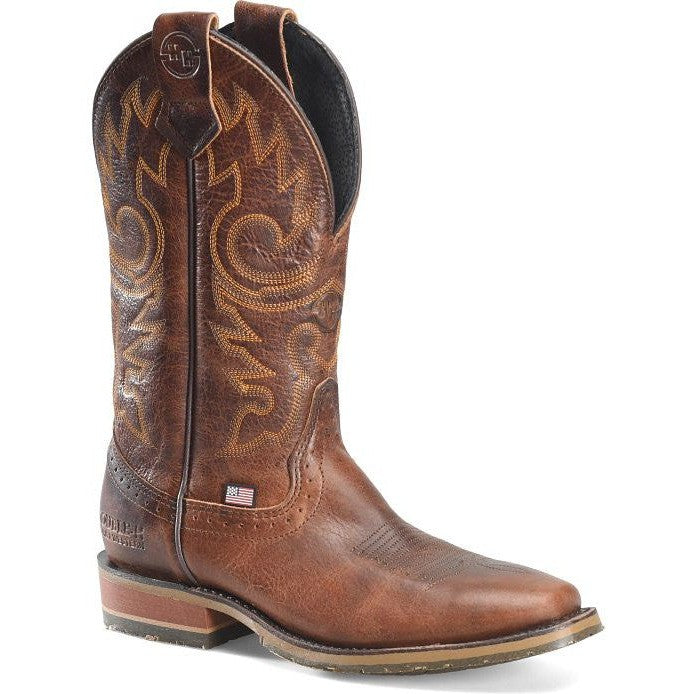 Double H Men's Brantley 12" Square Toe Roper Western Style Boot -Brown- DH4662 7.5 / Medium / Dark Brown - Overlook Boots