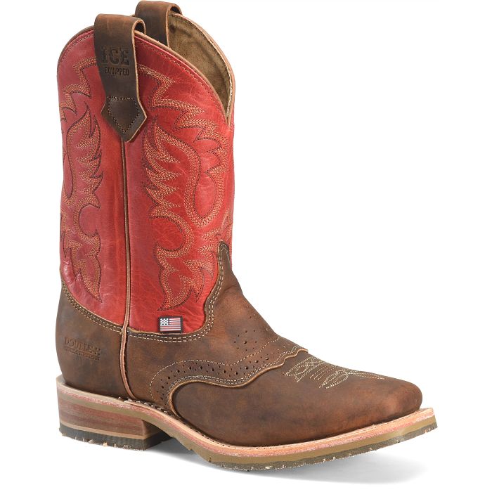 Double H Men's Boone 11" Square Toe Slip Resist Western Work Boot - Red - DH4665 7.5 / Medium / Brown - Overlook Boots