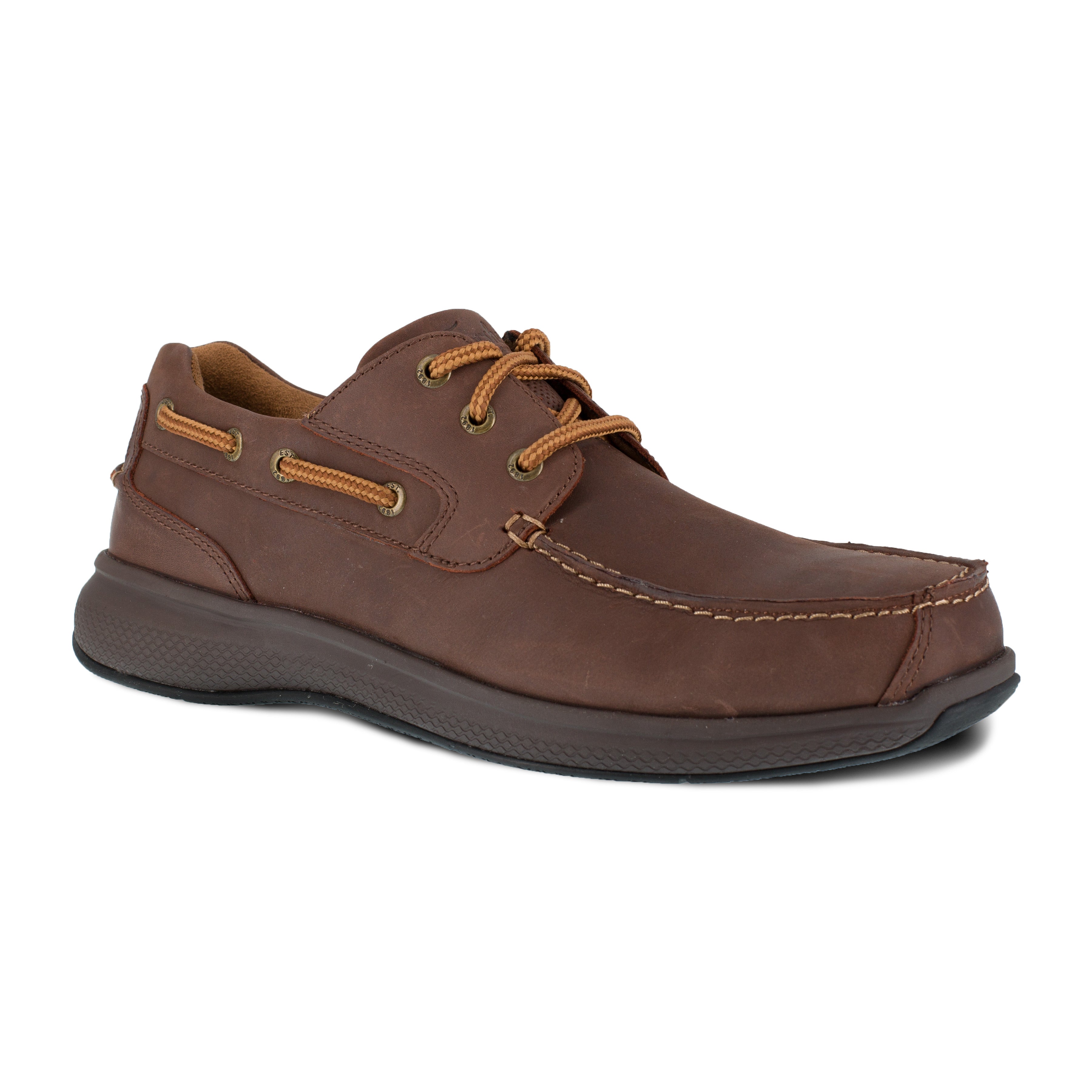 Florsheim Men's Bayside Steel Toe Three Eye Tie Boat Work Shoe - Brown - FS2326 8 / Medium / Brown - Overlook Boots