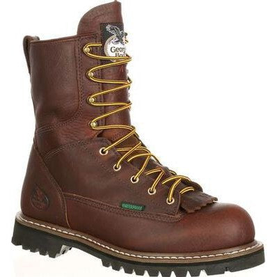 Georgia Men's Logger 8" Steel Toe WP Lace-To-Toe Work Boot- Chocolate- G103 8 / Wide / Chocolate - Overlook Boots