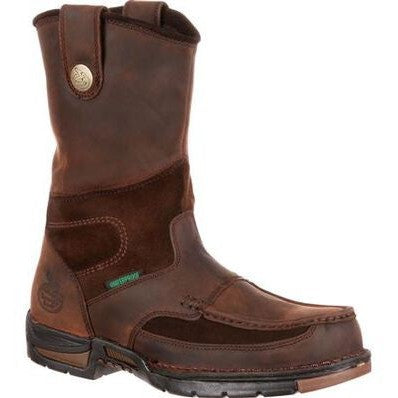 Georgia Men's Athens 10" Soft Toe WP Wellington Work Boot -Brown- G4403 8 / Medium / Brown - Overlook Boots