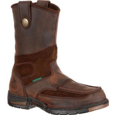 Georgia Men's Athens 10" Steel Toe WP Wellington Boot- Brown- G4603 8 / Medium / Brown - Overlook Boots