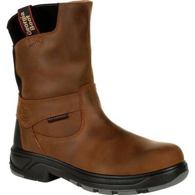 Georgia Men's Flxpoint 10" Comp Toe WP Wellington Work Boot- Brown - G5644 8 / Medium / Brown - Overlook Boots