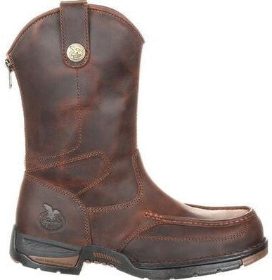 Georgia Men's Athens 11" Soft Toe Pull On Zipper Work Boot- Brown- GB00226  - Overlook Boots