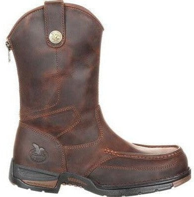 Georgia Men's Athens 11" Soft Toe Pull On Zipper Work Boot- Brown- GB00226  - Overlook Boots