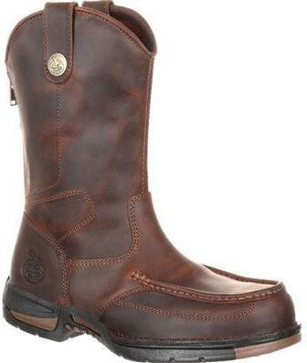 Georgia Men's Athens 11" Soft Toe Pull On Zipper Work Boot- Brown- GB00226 8 / Medium / Dark Brown - Overlook Boots