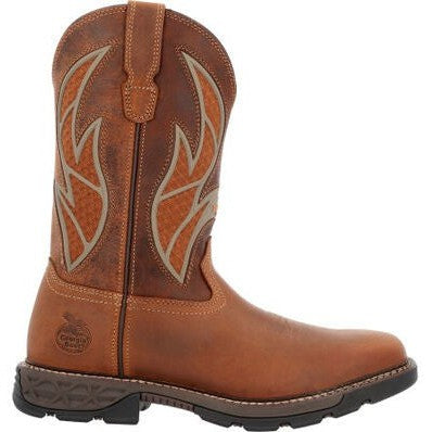 Georgia Men's Carbo Tec Flx 11" Pull On Insulkul Western Work Boot- Brown- GB00702 - Overlook Boots