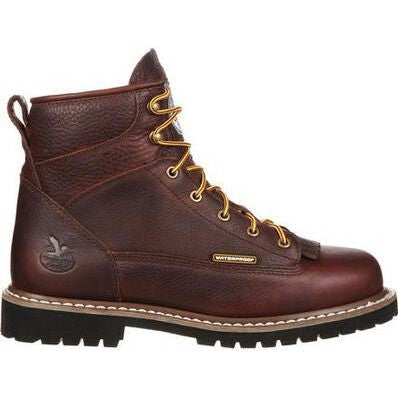 Georgia Men's Logger 6" Soft Toe WP Lace-To-Toe Work Boot- Chocolate- GBOT052  - Overlook Boots