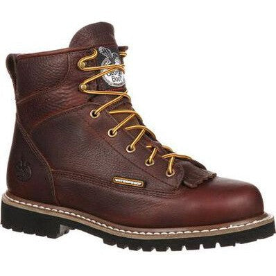 Georgia Men's Logger 6" Soft Toe WP Lace-To-Toe Work Boot- Chocolate- GBOT052 8 / Wide / Chocolate - Overlook Boots