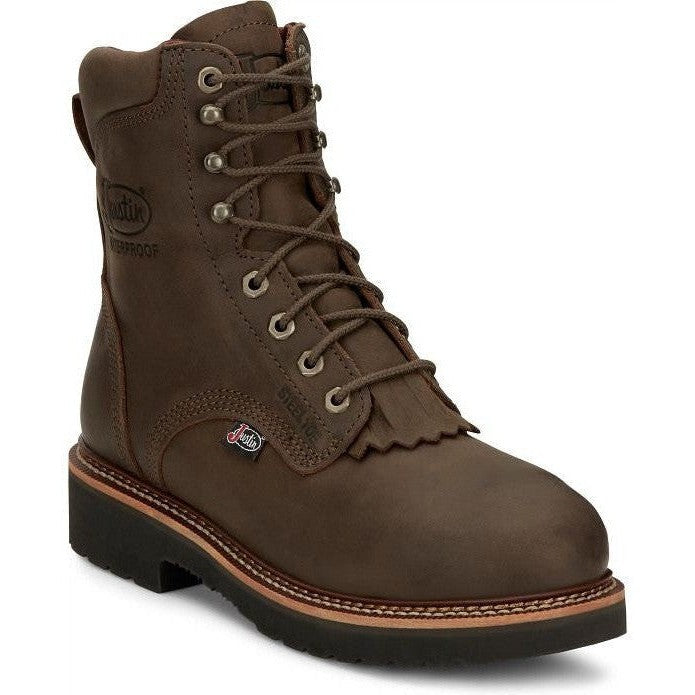 Justin Men's Rivot 8" WP Steel Toe Western Work Boot -Brown- OW458  - Overlook Boots