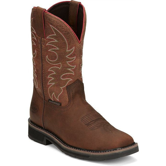 Justin Men's Driller II 11" Waterproof Western Work Boot -Brown- SE3116 8 / Medium / Brown - Overlook Boots