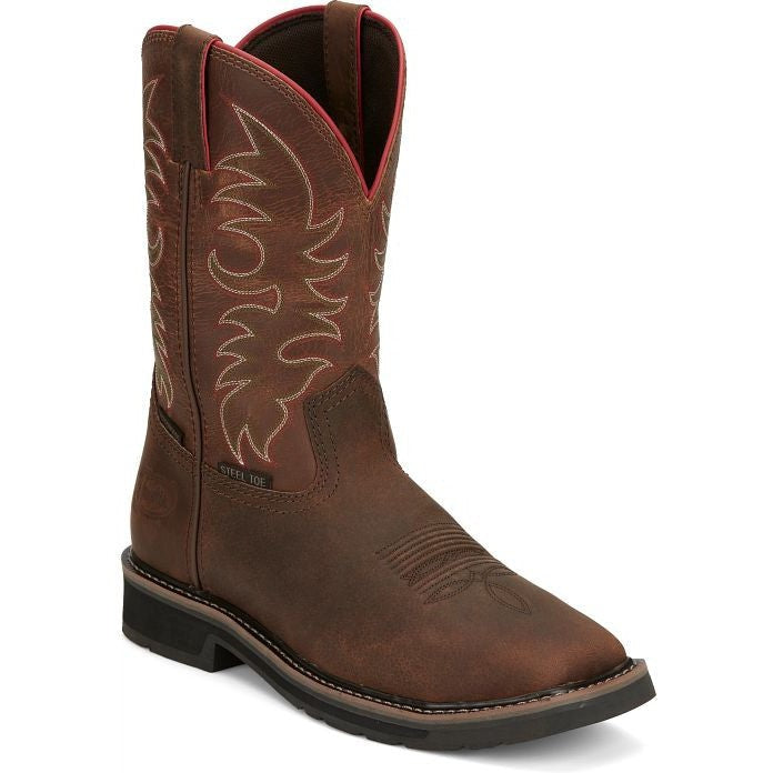 Justin Men's Driller II 11" WP Steel Toe Western Work Boot -Brown- SE3117 8 / Medium / Brown - Overlook Boots