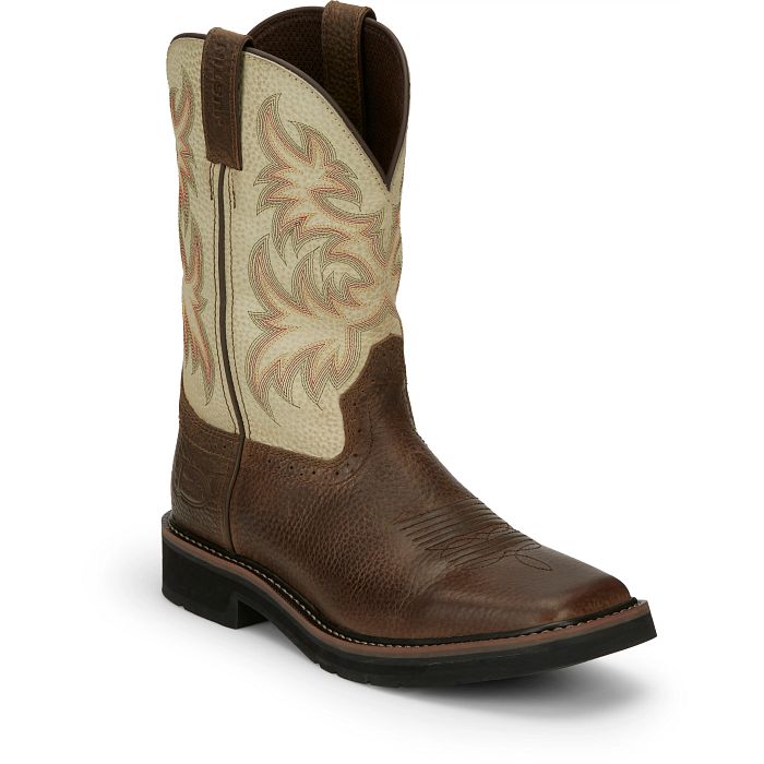 Justin Men's Driller 11" Square Toe Western Work Boot -Copper- SE4683 8 / Medium / Dark Brown - Overlook Boots