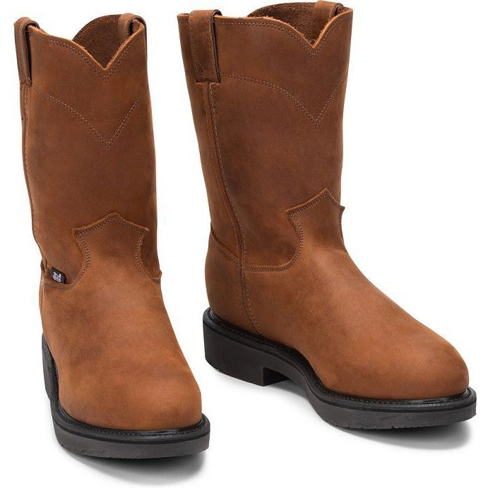 Justin Men's Conductor 10" Steel Toe USA Made Western Work Boot -Brown- OW4764  - Overlook Boots