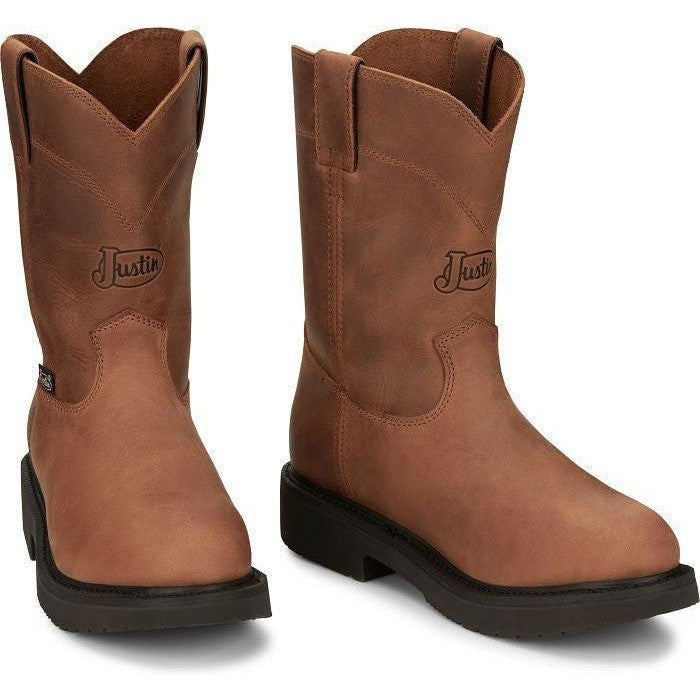 Justin Men's Round Up 10" Round Toe Western Work Boot -Brown- OW4760  - Overlook Boots