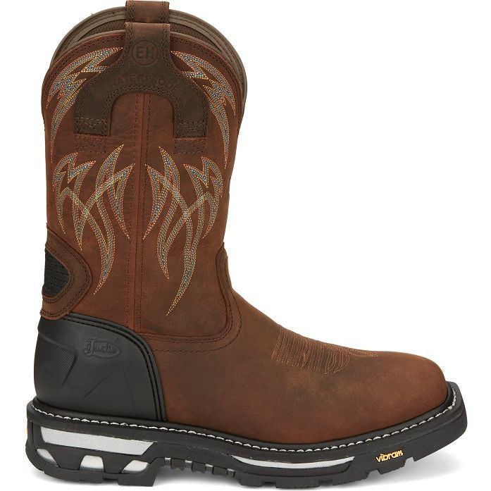 Justin Men's Frontline Hiviz 11" WP Western Work Boot -Brown- CR2151  - Overlook Boots