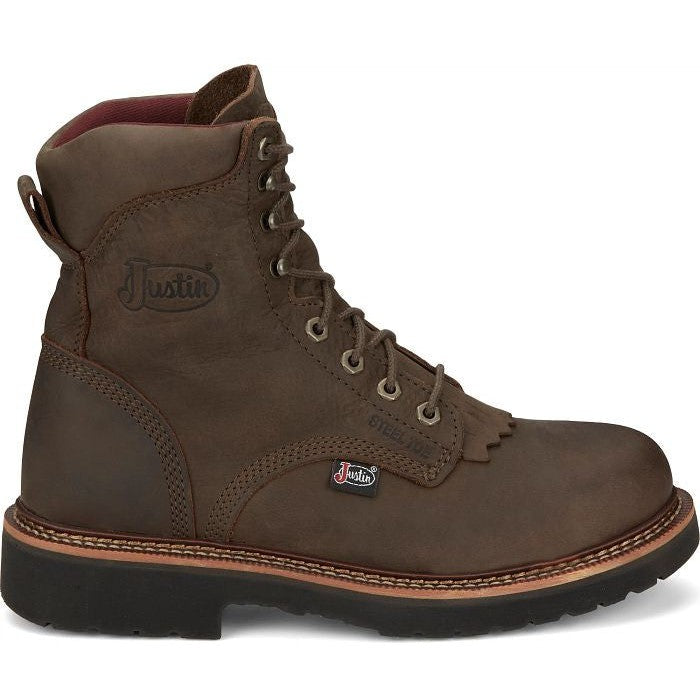 Justin Men's Rivot 8" Lace Up Western Work Boot -Brown - OW441  - Overlook Boots