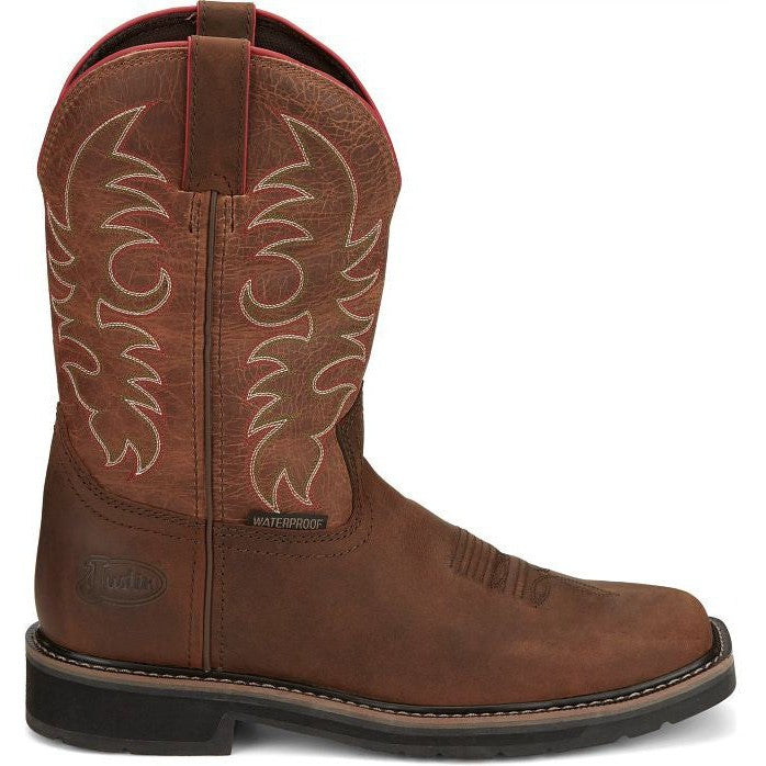 Justin Men's Driller II 11" Waterproof Western Work Boot -Brown- SE3116  - Overlook Boots