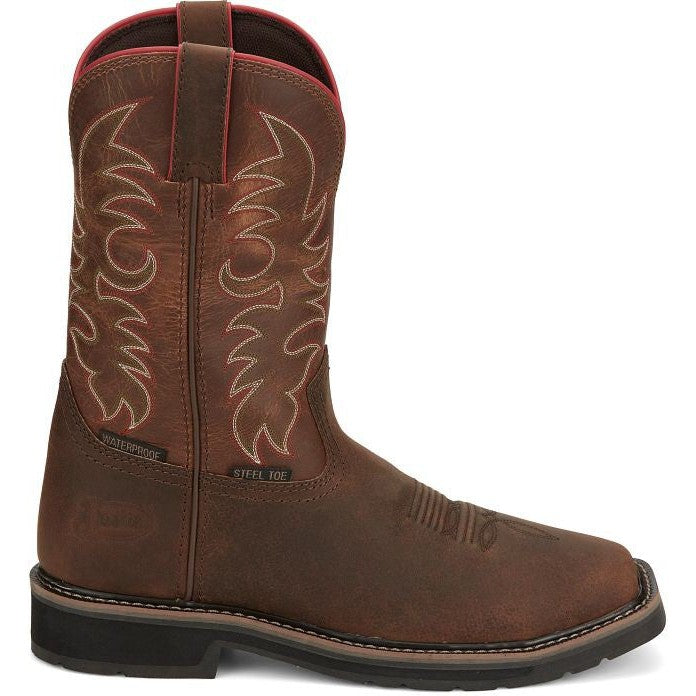 Justin Men's Driller II 11" WP Steel Toe Western Work Boot -Brown- SE3117  - Overlook Boots