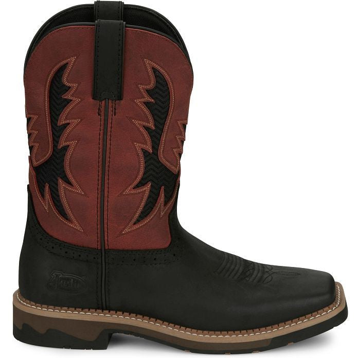 Justin Men's Bolt 11" Square Toe Western Work Boot -Black- SE4116  - Overlook Boots