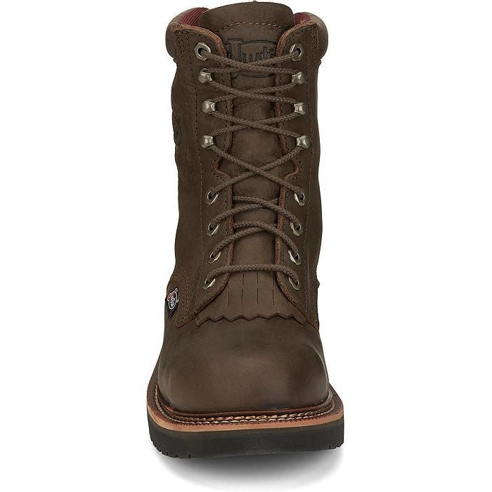 Justin Men's Rivot 8" Lace Up Western Work Boot -Brown - OW441  - Overlook Boots