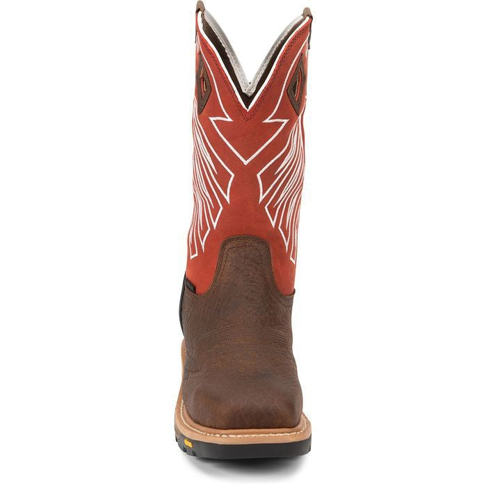 Justin Men's RoughNeck 12" Steel Toe WP Western Work Boot -Brown- WK2115  - Overlook Boots