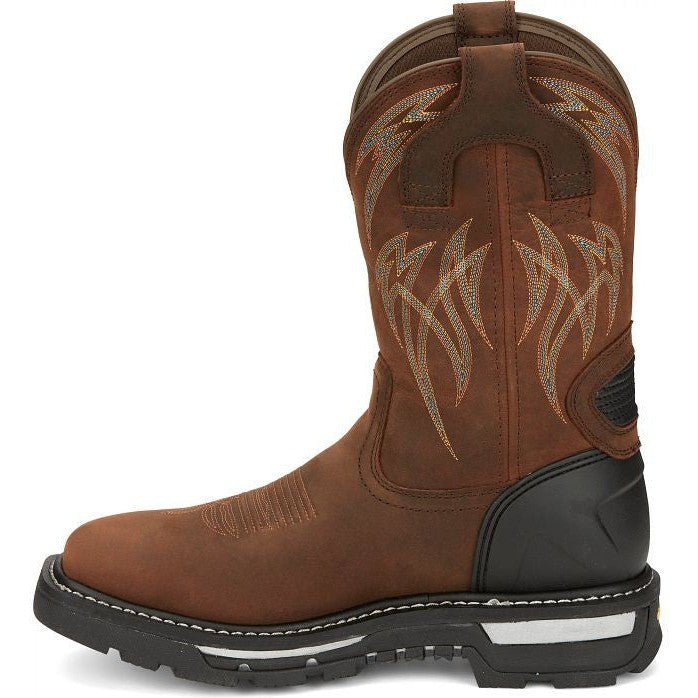 Justin Men's Frontline Hiviz 11" WP Western Work Boot -Brown- CR2151  - Overlook Boots