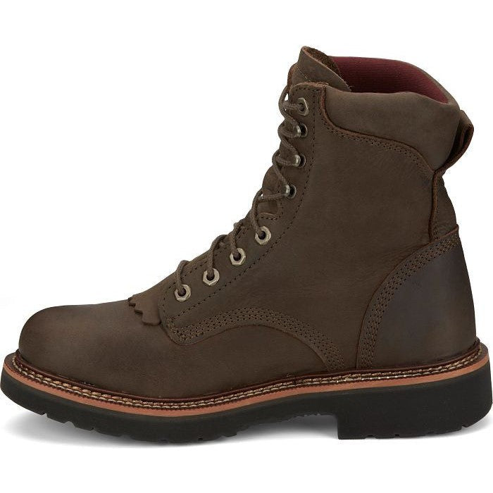 Justin Men's Rivot 8" Lace Up Western Work Boot -Brown - OW441  - Overlook Boots