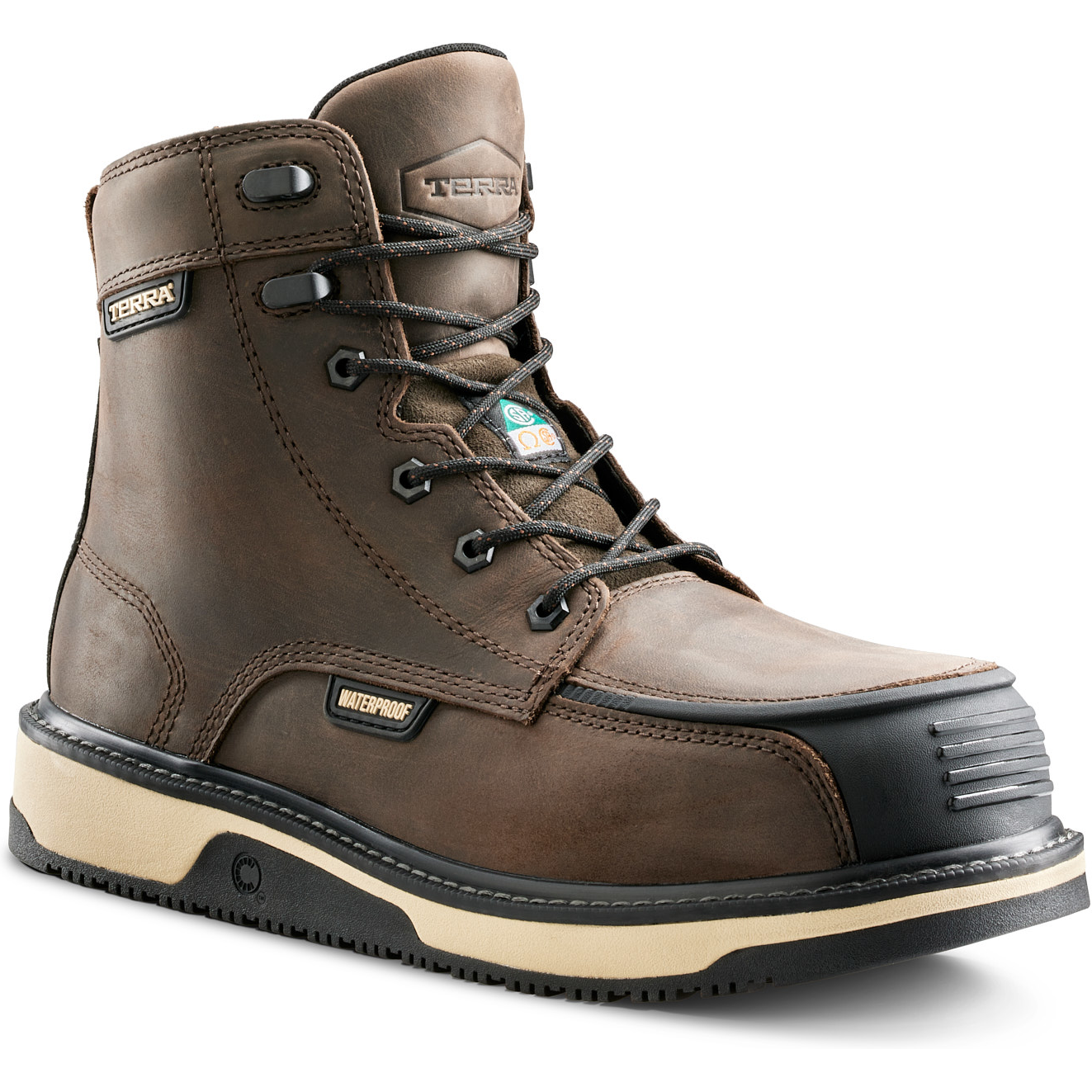 Terra Men's Ironstone 6" Comp Toe WP Safety Work Boot- Brown- 839GDB 7 / Wide / Brown - Overlook Boots