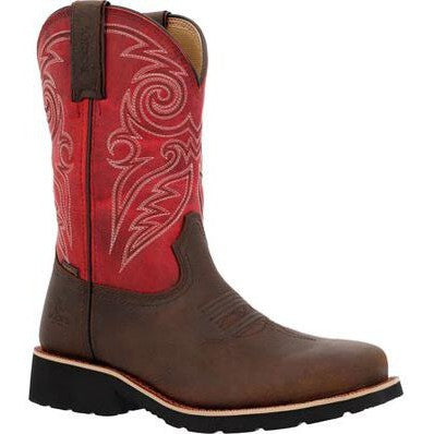 Rocky Women's Monocrepe 11" Square Toe WP Western Work Boot -Magenta- RKW0455 6 / Medium / Brown and Robin Blue - Overlook Boots