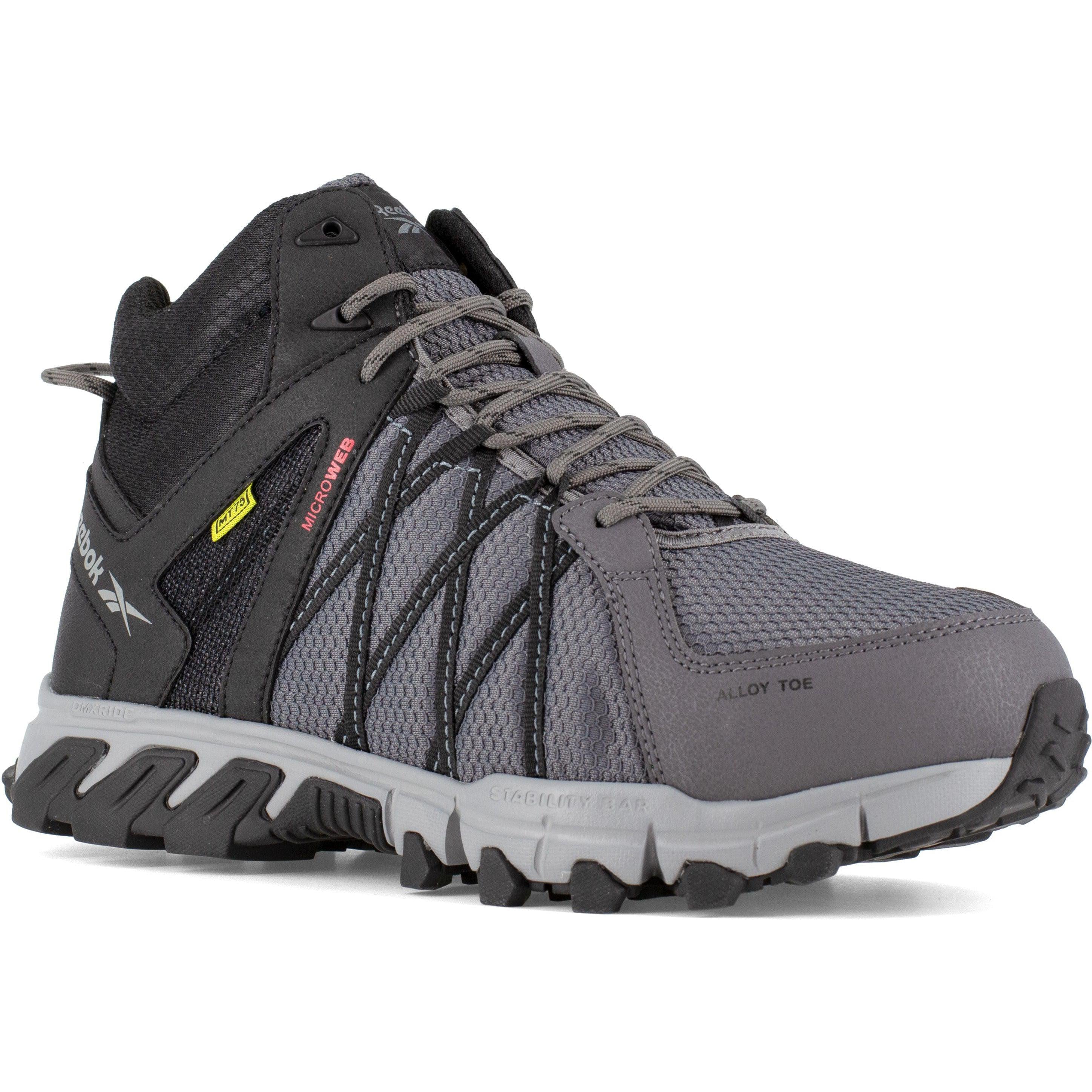 Reebok Men's Trailgrip Alloy Toe CushGuard Metguard Hiker Work Boot - Grey - RB3404 4 / Medium / Black - Overlook Boots