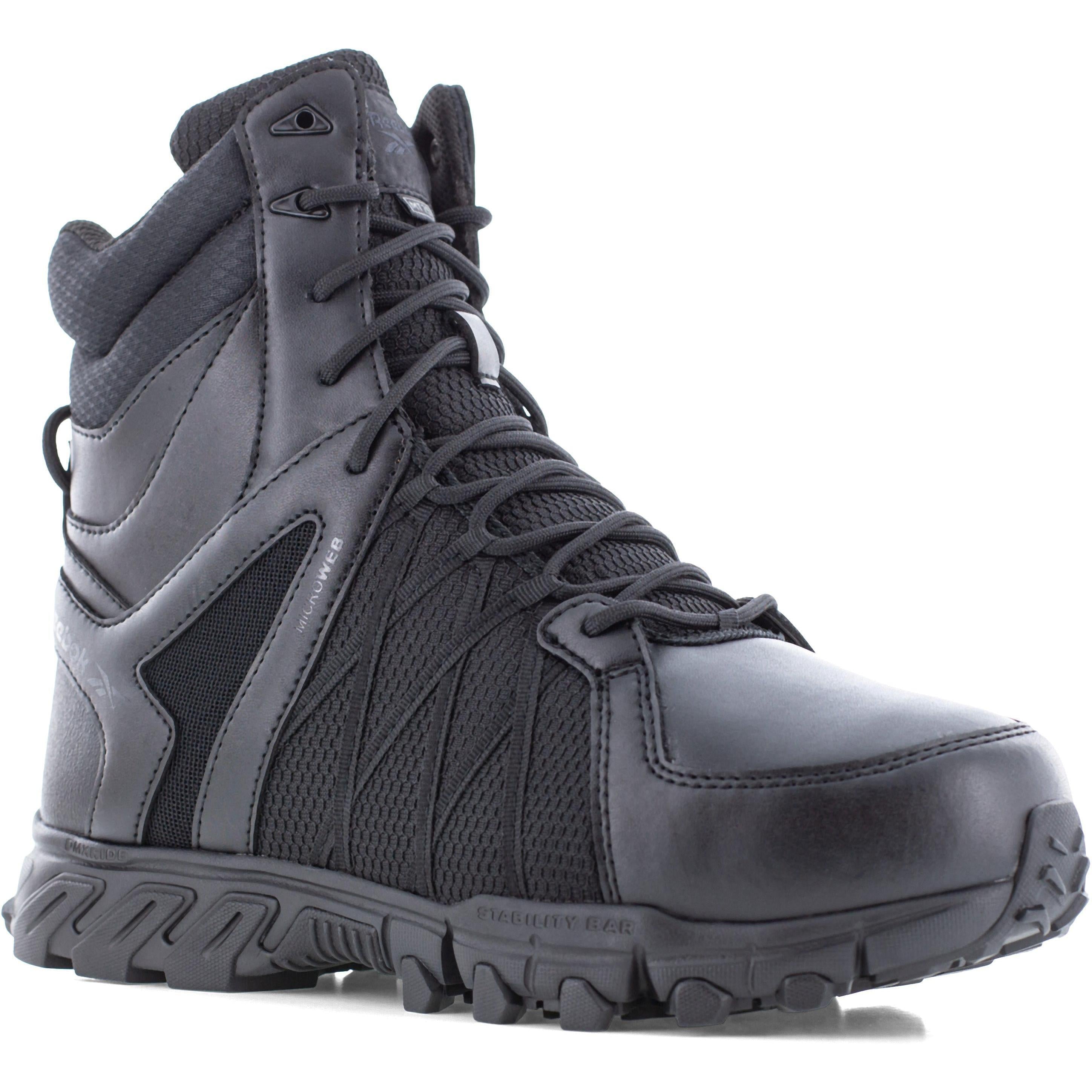 Reebok Men's Trailgrip Tactical 8" Comp Toe Side Zip Tactical Boot- Black- RB3463 7 / Medium / Black - Overlook Boots