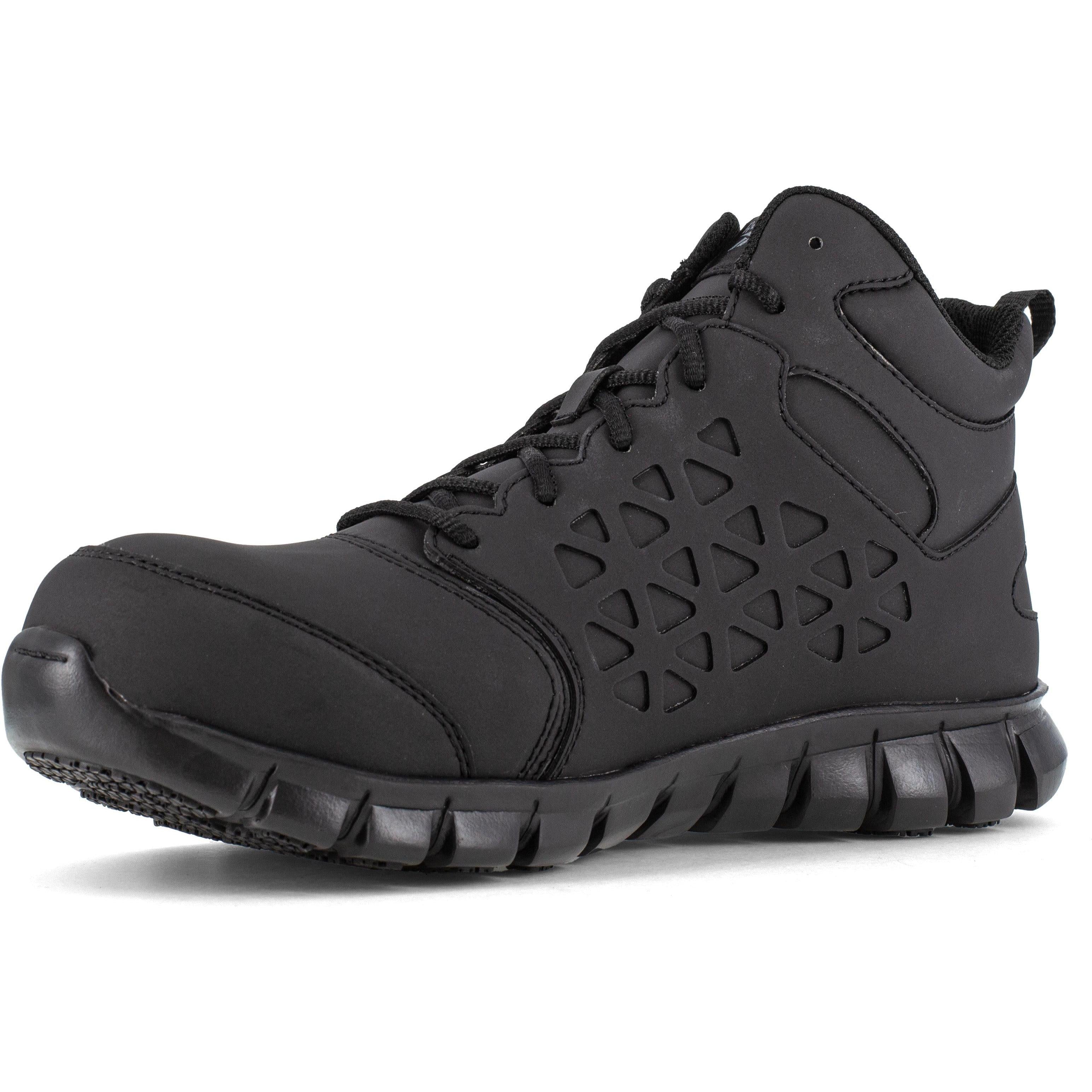 Reebok Men's Sublite Cushion Comp Toe Mid Cut Athletic Work Shoe- Black- RB4059 - Overlook Boots