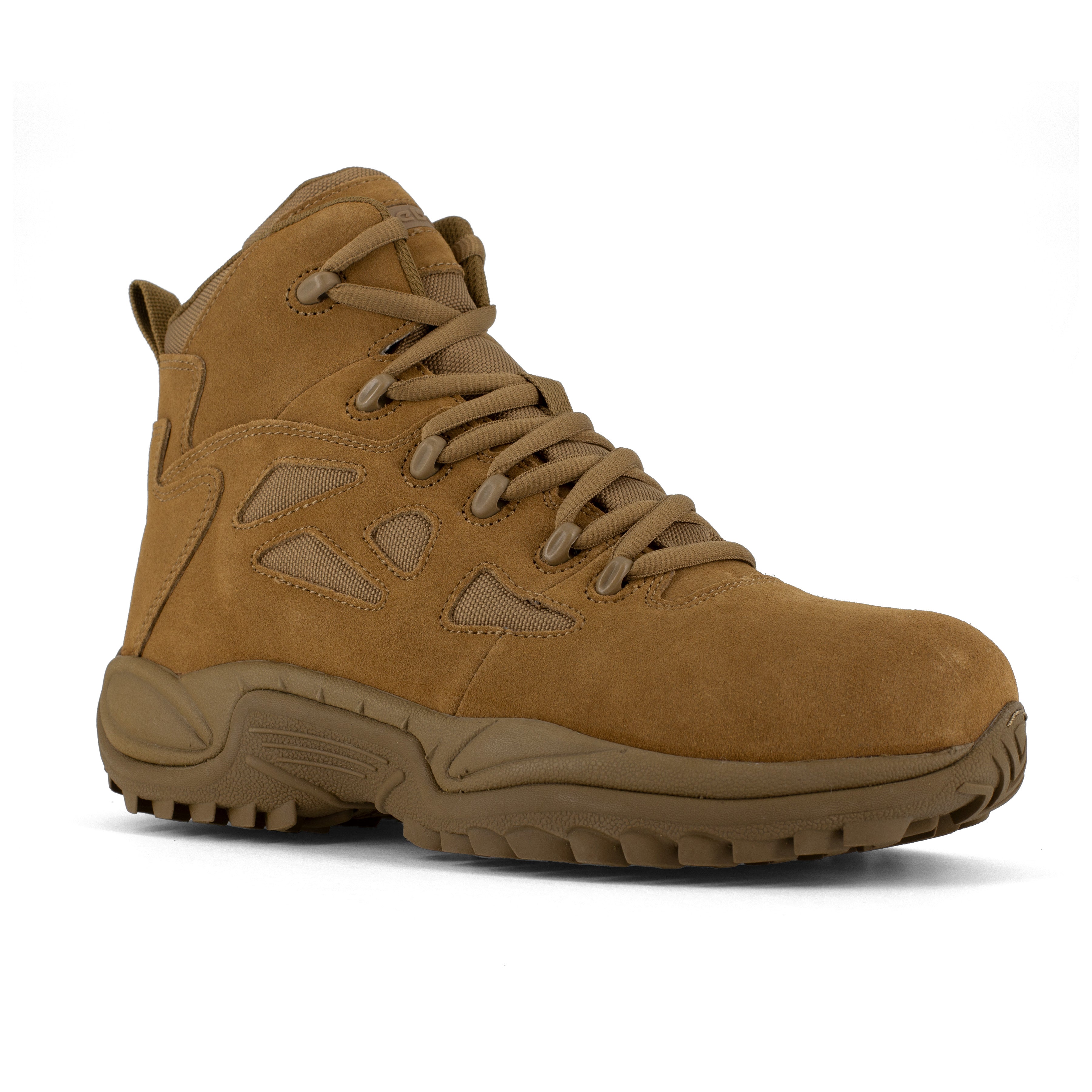 Reebok Men's Rapid Response RB 6" Comp Toe Side Zip Stealth Duty Work Boot - Coyote - RB8650 6 / Medium / Coyote - Overlook Boots