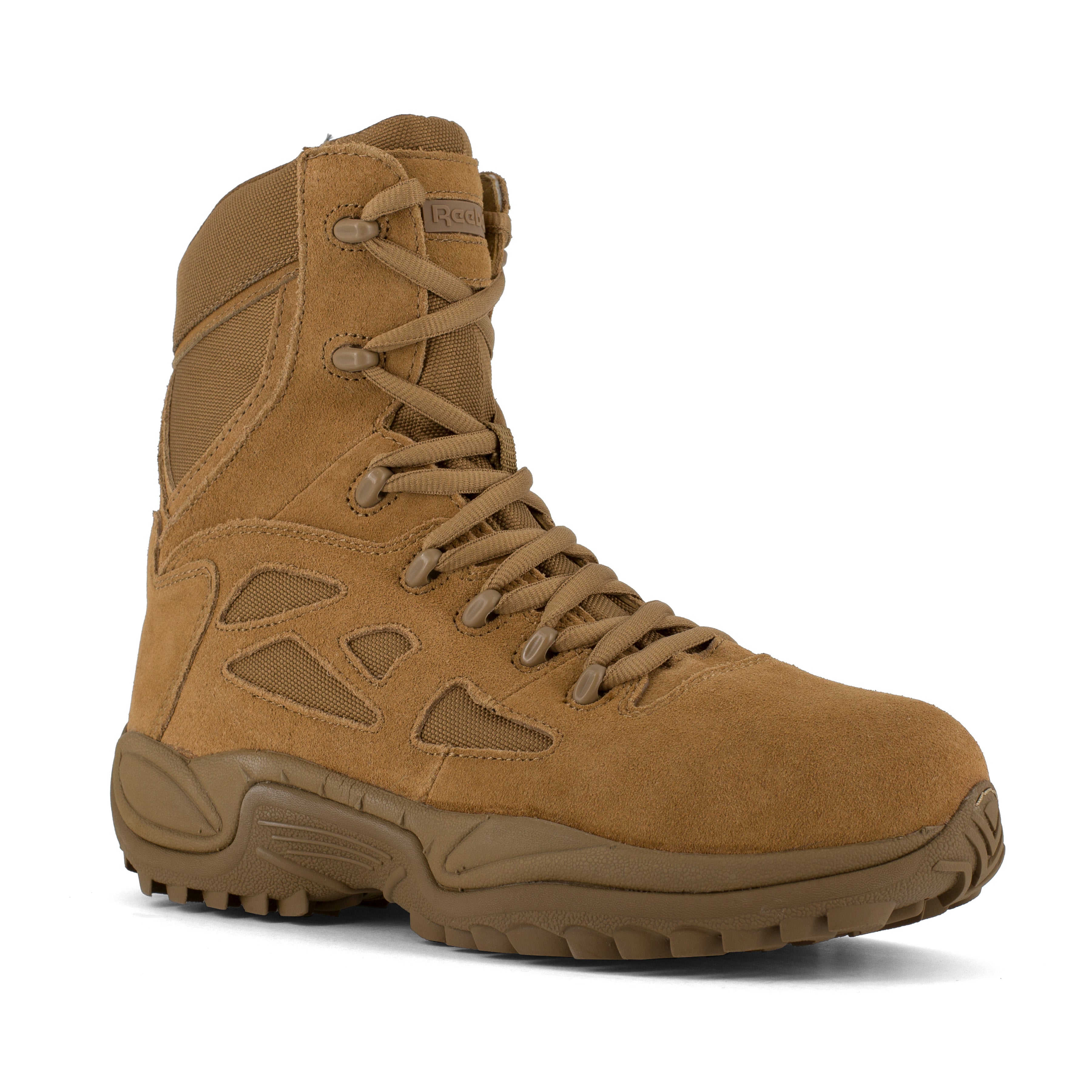 Reebok Men's Rapid Response RB 8" Comp Toe Side Zip Stealth Military Duty Boot - Coyote - RB8850 3 / Medium / Coyote - Overlook Boots